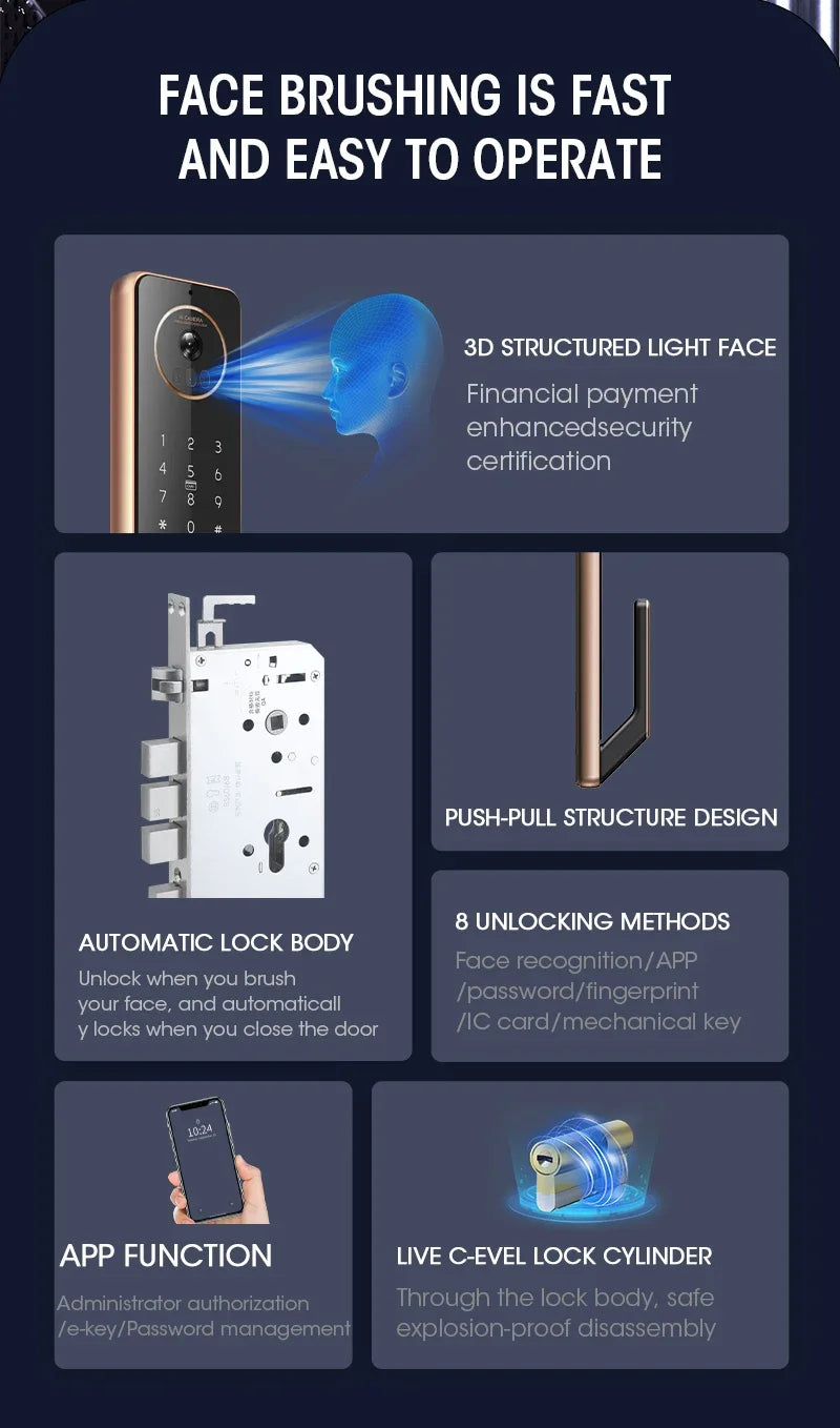 2024 Smart Door Lock  Wifi Smart Fingerprint Digital Safe Door with Camera Lock for Home