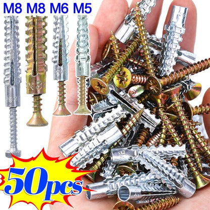 Heavy Duty Steel Wall Anchor With Screws Kit Metal Tube Expansion Self Tapping Screw Drywall Drilling Plug Fastener Bolt Anchors