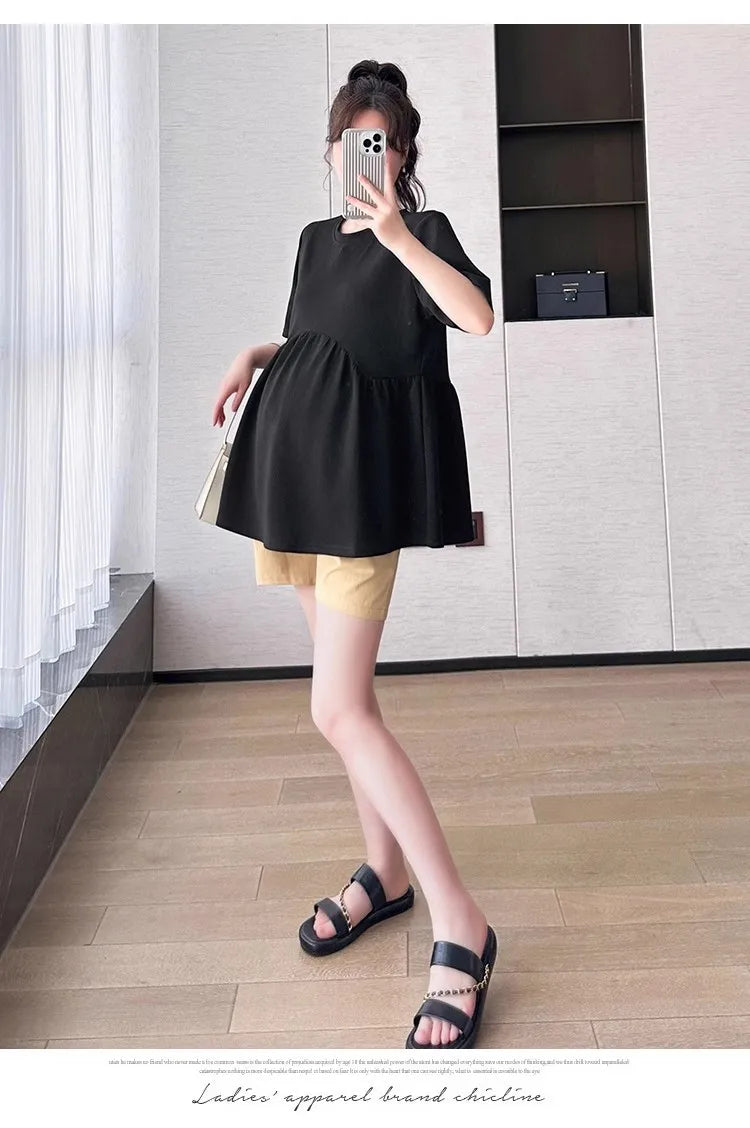 Maternity T-Shirt Summer 2025 New Fashionable Summer White T-Shirt Short-Sleeved Tops Loose Large Size Casual Maternity T-Shirt