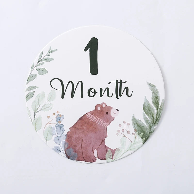 Newborn Baby Growth Milestones 0-12 Months Paper Card Photo Accessory Cartoon Animal Pictures Souvenir Props Baby's Birth Gift