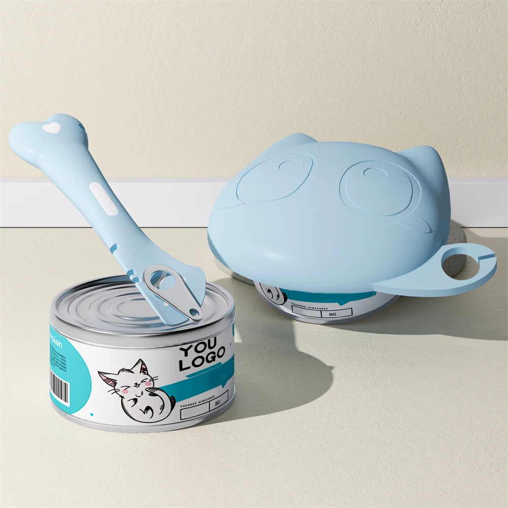 Silicone Cat Food Can Lid and Spoon Set, Multifunctional Pet Wet Food Feeding Scoop with Can Opener, Sealed Pet Food Storage