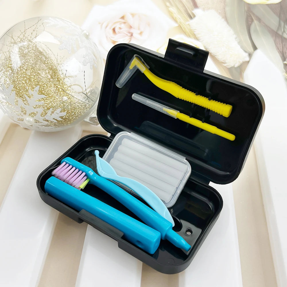1 Box Portable Travel Dental Cleaning Set Oral Cleaning Care Toothbrush Interdental Brush Teeth Whitening Orthodontic Care Kit