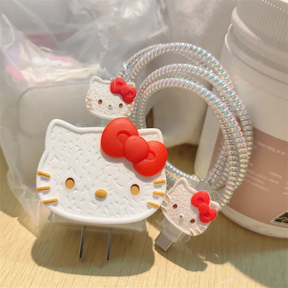 Cute Cartoon Hello Kitty Cable Protector For iPhone / iPad 18W/20W Charger Case Phone Wire Cord Organizers Charger Adapter
