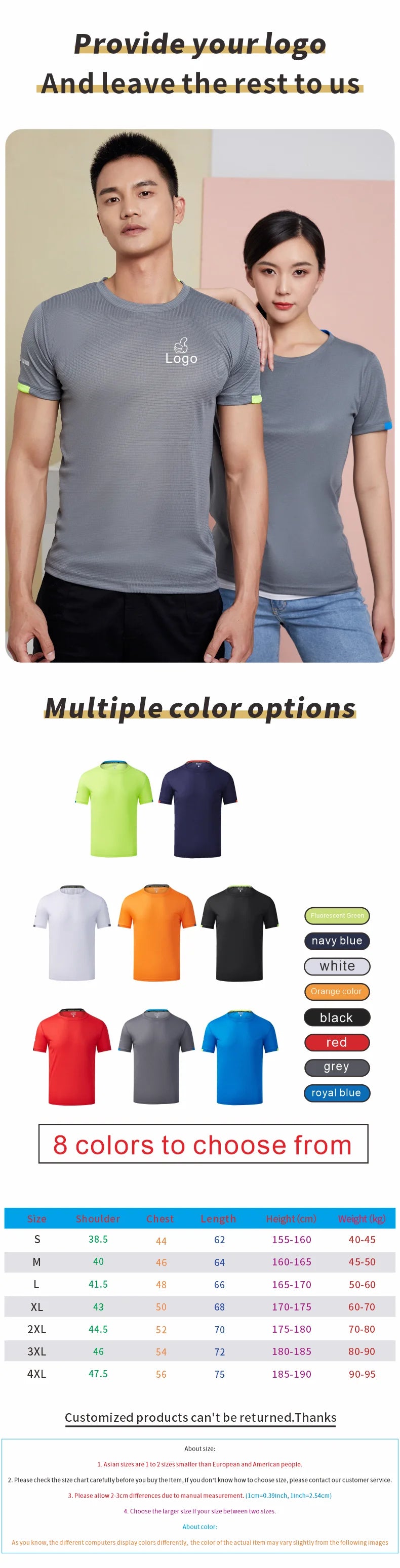 Sports Quick Drying Logo Customized T-shirt with Cool and Breathable Group Embroidery Brand Printing DIY