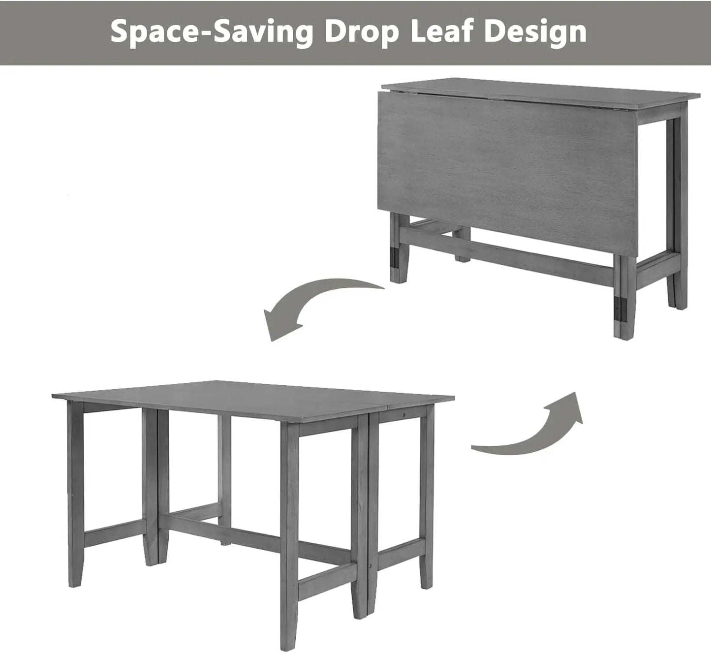 Farmhouse Drop Leaf Folding Dining Table, Space Saving Flip Top Dining Kitchen Table for 4, Solid Wood Extendable Dining Room