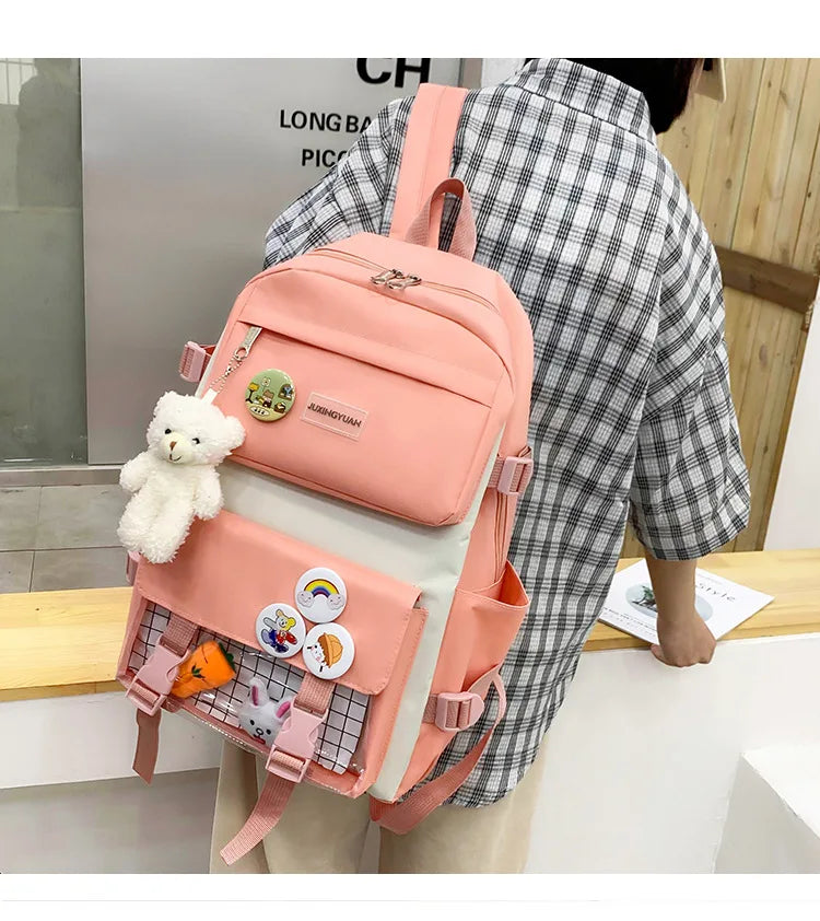 New Large-Capacity Primary School Junior High School Students Shoulders Backpack High School Five Sets of Multi-Compartment Fash