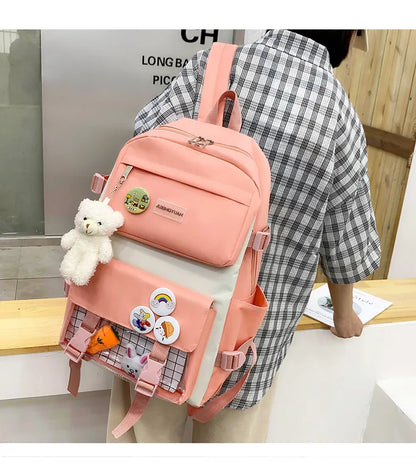 New Large-Capacity Primary School Junior High School Students Shoulders Backpack High School Five Sets of Multi-Compartment Fash