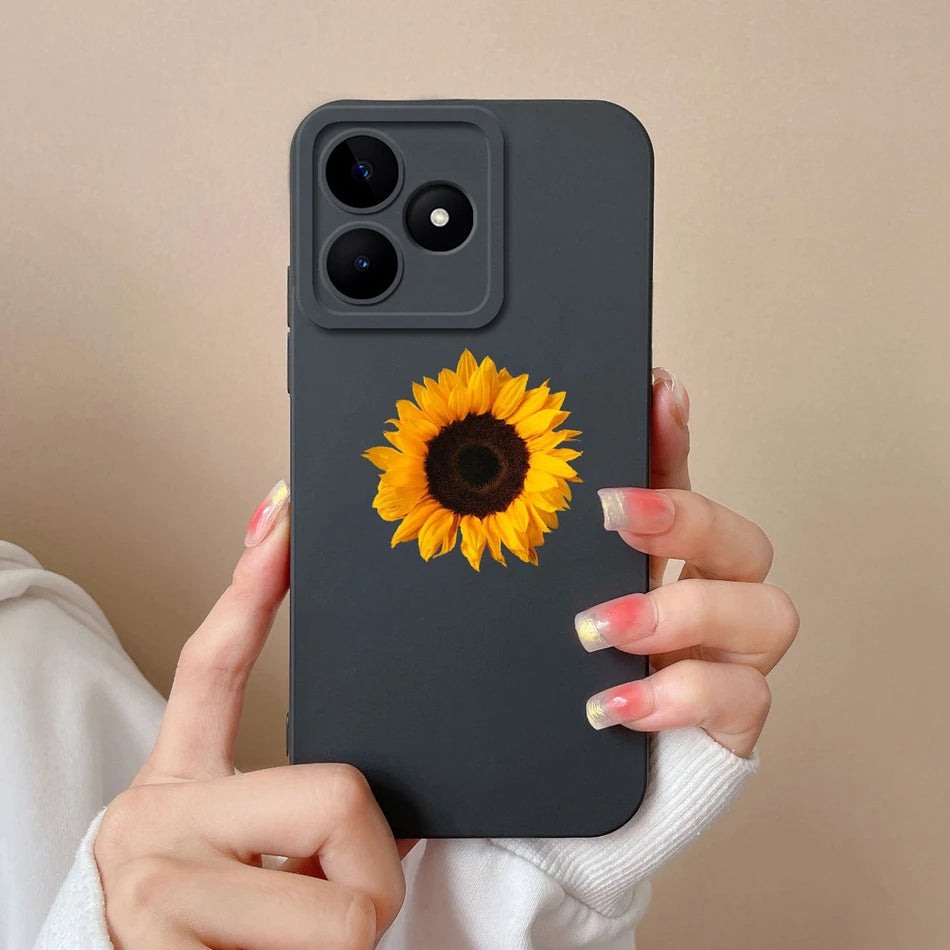 Case For Realme Note 50 Flower Painted Upgrade Lens Protection Soft Back Cover Model RMX3834 Liquid Silicone Phone Protectors