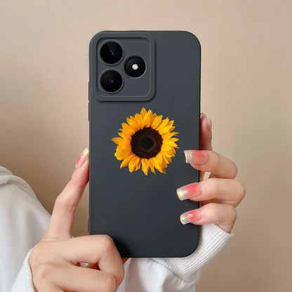 Case For Realme Note 50 Flower Painted Upgrade Lens Protection Soft Back Cover Model RMX3834 Liquid Silicone Phone Protectors