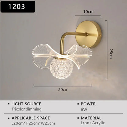 LED Wall Lamp Modern Luxury Flower Shaped Decorative Light Bedroom Bedside Study Dining Room Living Room Background Wall Lamp