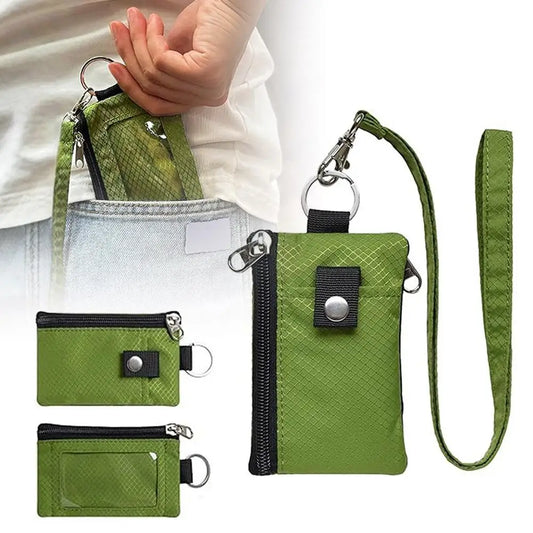 RFID Blocking Slim Wallet with ID Window, Waterproof Travel Card Holder, Protector with Keychain & Wrist Strap for Men Women