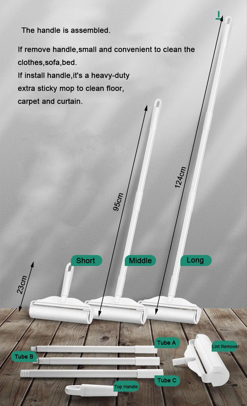 Long Handle Lint Roller Brush Pet Hair Remover Roller Retractable Dust Hair Roller Stick Tearable Clothes Bed Hair Removal Brush
