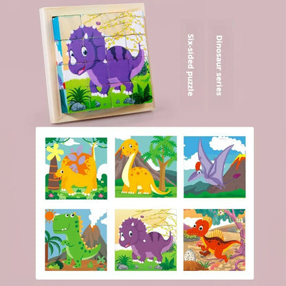 Six Sides Painted Wooden Puzzle Three-Dimensional Traffic Animal Puzzle Building Blocks Early Education Educational Toy