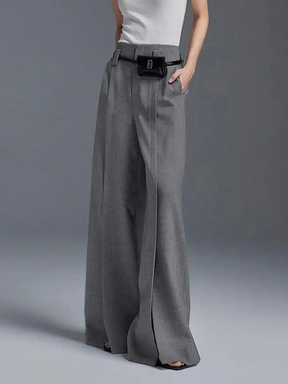 Office Lady Formal Commuter Pants  New Spring Autumn Split-front Pleated High-Waisted Wide Leg Trousers For Women