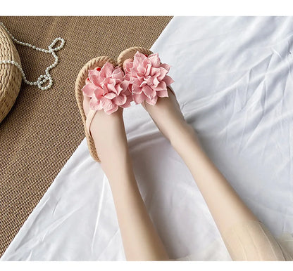 Comemore Flowers Flip Flops for Women Fashion Open Toe Light Flat Bottom Casual Women Slides Indoor Outdoor Women's Beach Shoes