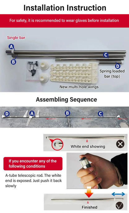 Household Flooring drying rack indoor telescopic pole drying rack Balcony Window Retractable drying rod Fixed Hanging Coat Racks