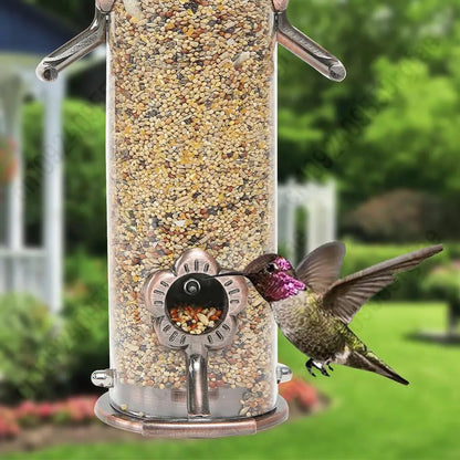 Metal Bird Feeders with 4 Feeding Ports Hanging Bird Seed Feeder Weather Resistant Tubular Bird Food Dispenser For Birds Feeding