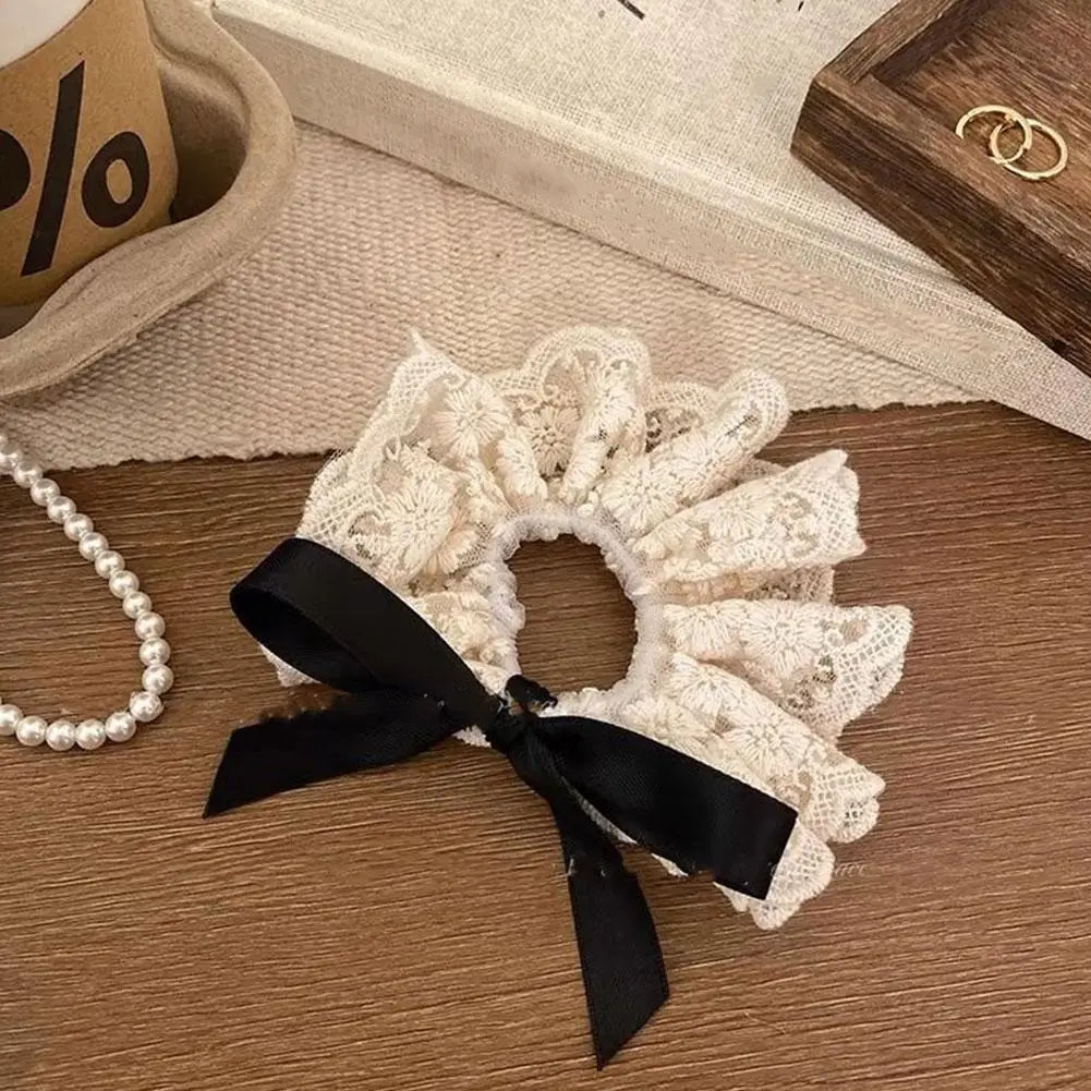 Fashion Lace Scrunchies French Romantic Elastic Hair Bands Girls Solid Ponytail Holder Headwear Hair Rope Women Hair Accessories