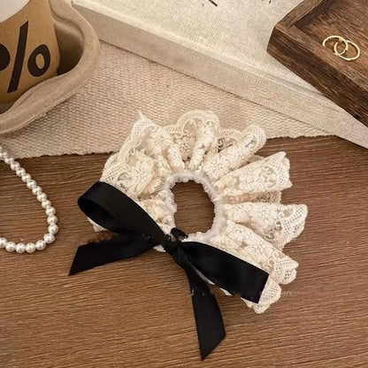 Fashion Lace Scrunchies French Romantic Elastic Hair Bands Girls Solid Ponytail Holder Headwear Hair Rope Women Hair Accessories