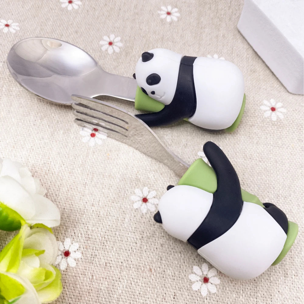 Lofca Baby Silicone Spoons Panda Silicone Fork Sloth Feeding Food Learn To Eat Children's Tableware BPA Free Food Feeding