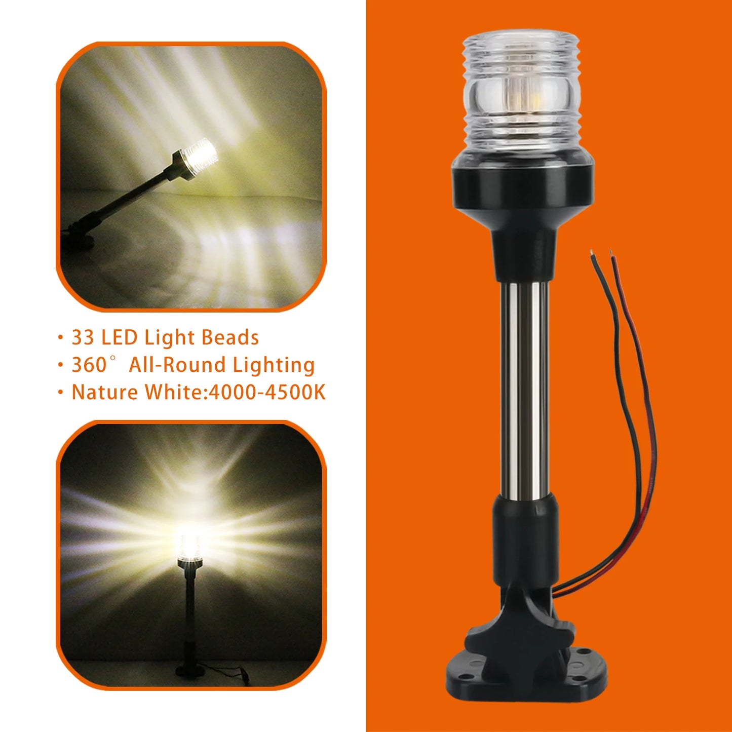 LED Fold Down Anchor Light, Sailing Signal Lamp for Marine, Boat Yacht Accessories, 12-24V