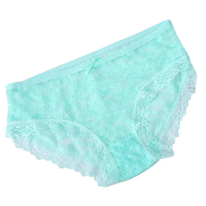 Women Panties Mid Waist Breathable Stretch Hollow Bowknot Soft See-through Lace Sexy Ladies Briefs Underpants Underwear