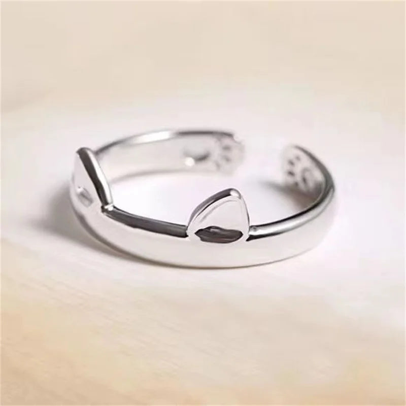 Trendy Cat Paw and Ear Ring for Girls, Minimalist Indie Pet Jewelry, Open Design Finger Ring