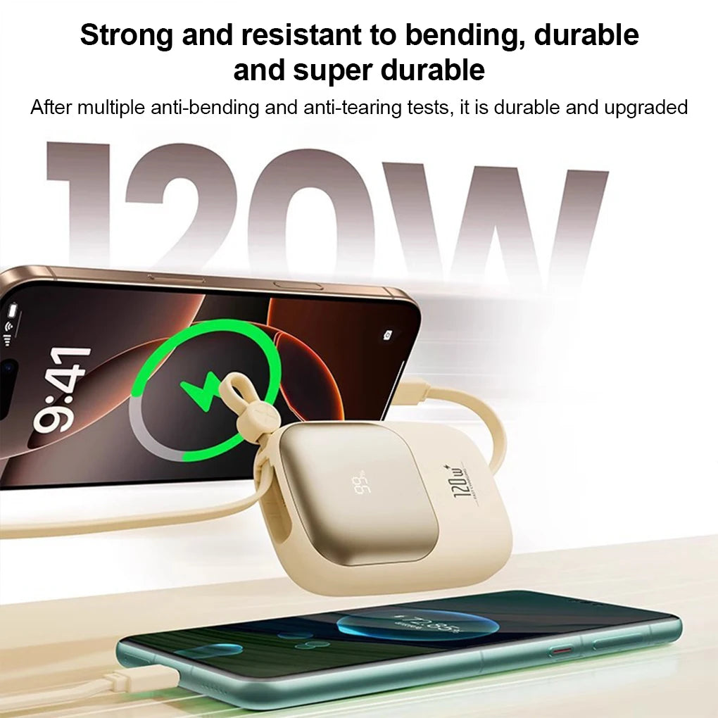 120W super fast charging power bank with cable 10000mAh large capacity portable mobile power Mini supply gift