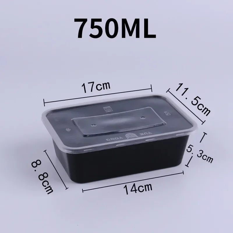 10PCS Black Plastic Disposable Food Containers with Lids - Ideal for Salads, Sandwiches, and Kitchen Fridge Storage