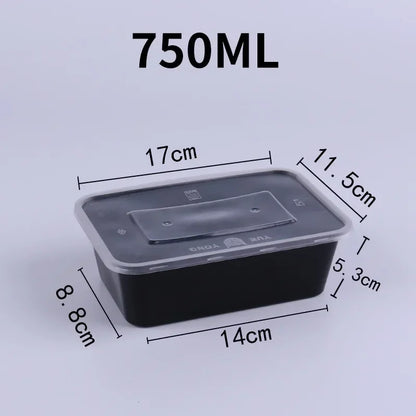 10PCS Black Plastic Disposable Food Containers with Lids - Ideal for Salads, Sandwiches, and Kitchen Fridge Storage
