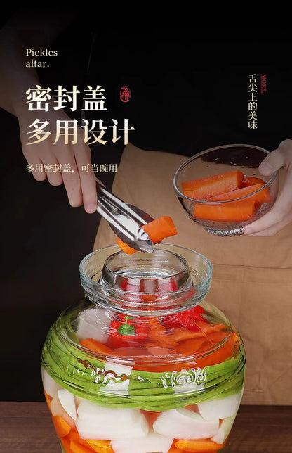 Traditional Fermenting Kit Crock with Water Seal Airlock Lid, for Pickles Kimchi Sauerkraut,Glass Jar with Lid Fermentation Jar