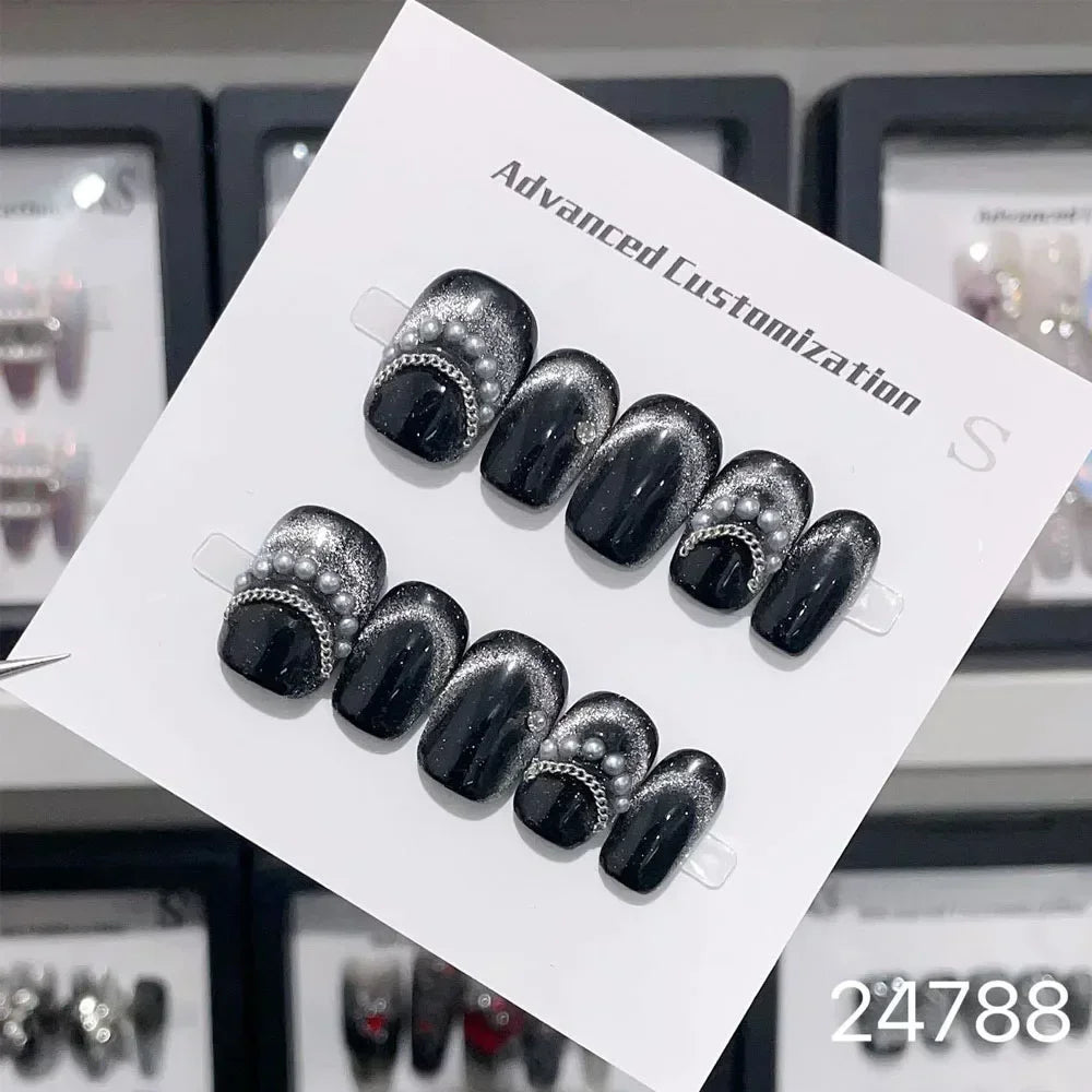 10Pcs Short Press On Nails y2k Star Rhinestone Design Handmade Press On nails Luxury With Design Full Cover Removable Fake Nails