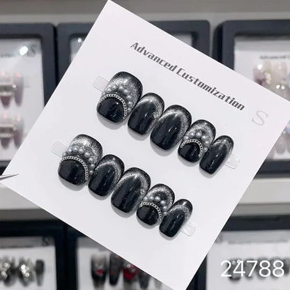 10Pcs Short Press On Nails y2k Star Rhinestone Design Handmade Press On nails Luxury With Design Full Cover Removable Fake Nails