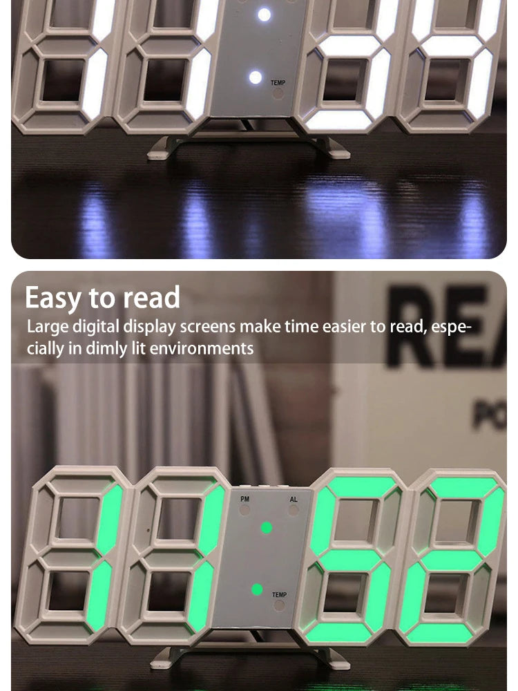 3D Digital Silent Clock Luminous Desktop Alarm Clock Digital Wall Clock Simple Clock Ornament