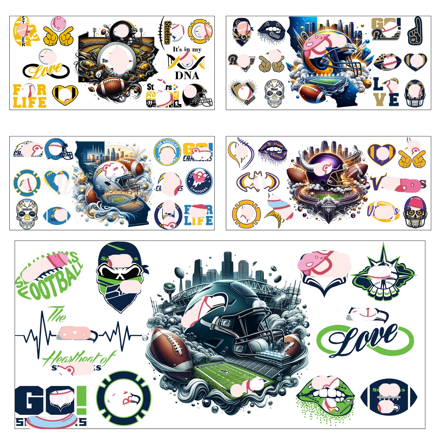 Sports Team Cup Wraps DIY Waterproof Easy To Use Custom Decals UV DTF Transfer Sticker For 16oz Libbey Glasses