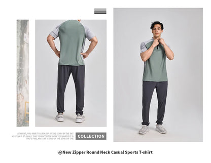 Sports T-shirt, men's half-zipper stand-up collar short-sleeved running top, summer sports training tennis clothes