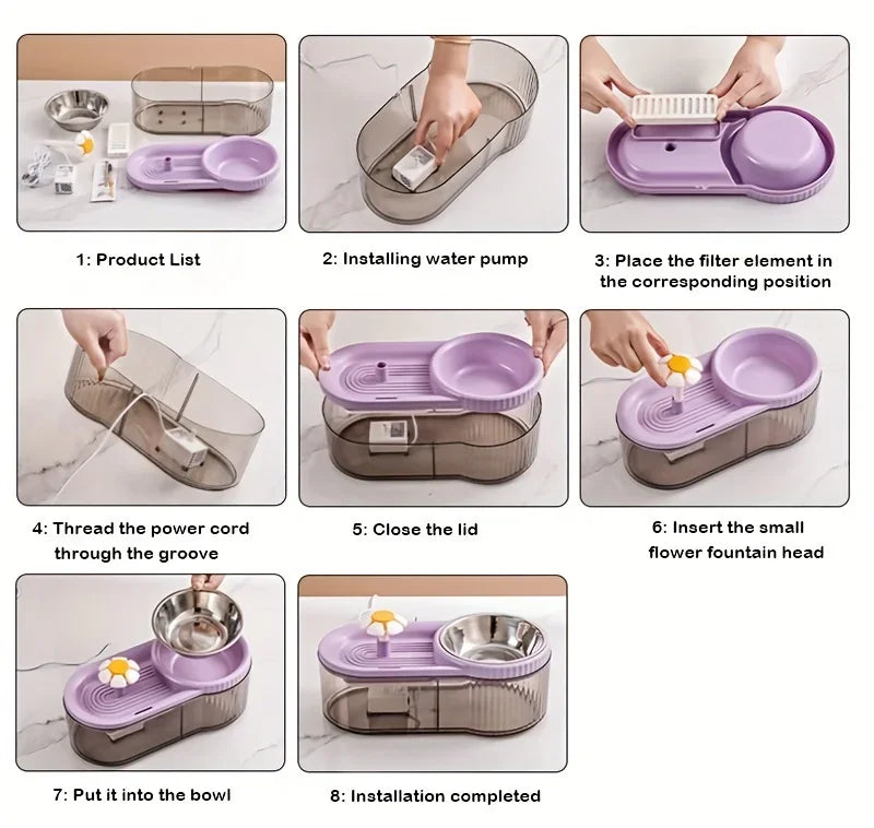 Automatic Cat Feeder Water Fountain With Large Capacity Flower Design Silent Pet Feeding System With Filter For Cats And Dogs
