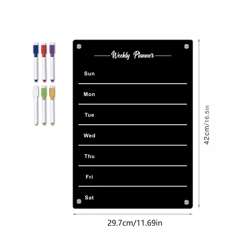 Acrylic Fridge Magnetic Blackboard Weekly Daily Calendar Memo Refrigerator Magnetic Clear Planner Dry Erase Message Board List