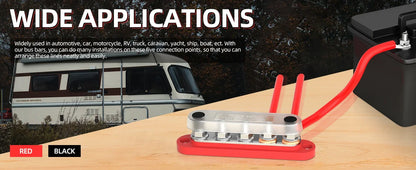 150A Terminal Bus Bar 5*M8 Studs Battery Power Distribution Block Red Black 12V Car Busbars for Automotive Marine Boat