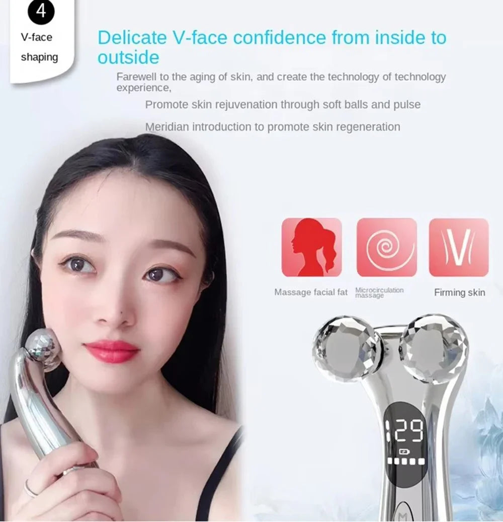 4D Roller Facial Massager EMS Face Lift Device V-Face Slimmer Skin Tightening Double Chin Remover Eye Care Vibration Massager