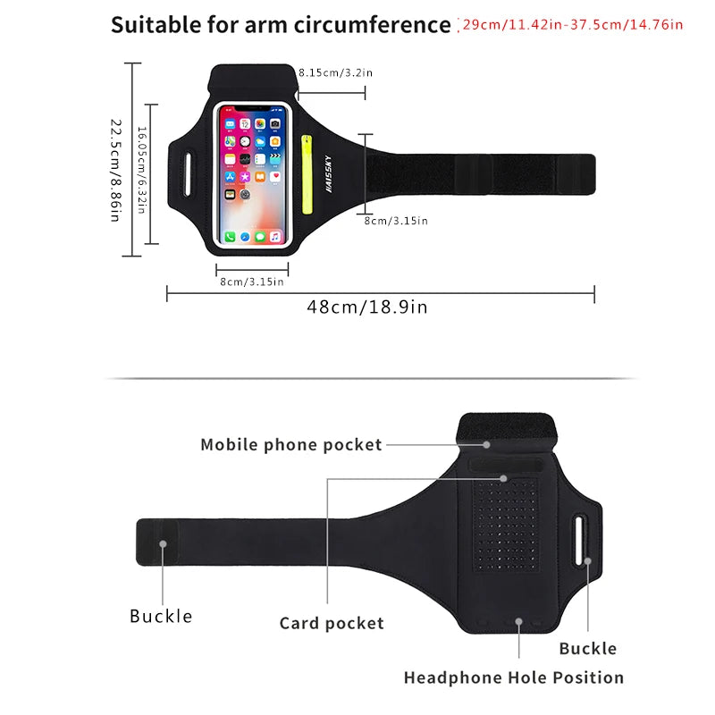 HAISSKY Zipper Pocket Running Sports Armband For iPhone 16 15 14 13 12 11 Pro Max 15 Plus Belt On Hand Phone Brassard Bags