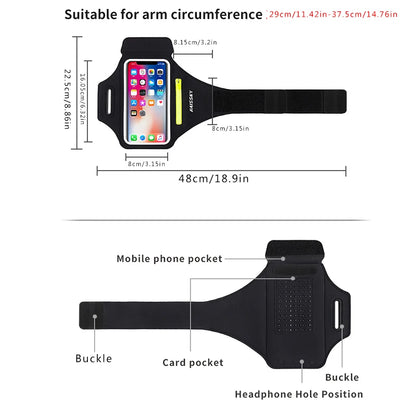HAISSKY Zipper Pocket Running Sports Armband For iPhone 16 15 14 13 12 11 Pro Max 15 Plus Belt On Hand Phone Brassard Bags