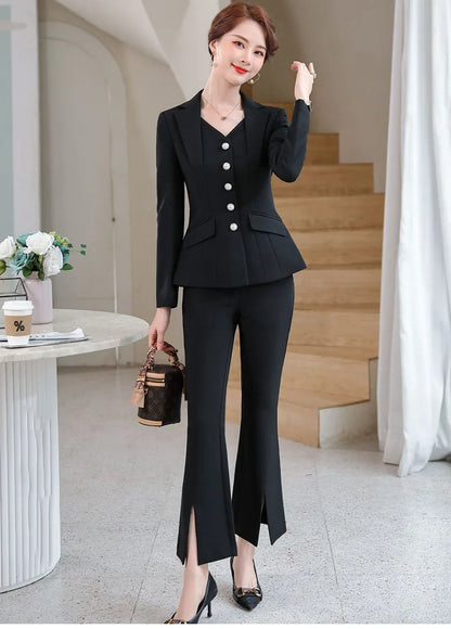 Office Formal Uniform Designs Women Business Suits Pant Suits With Pants Jacket Coat Professional Business Work Wear Blazers Set