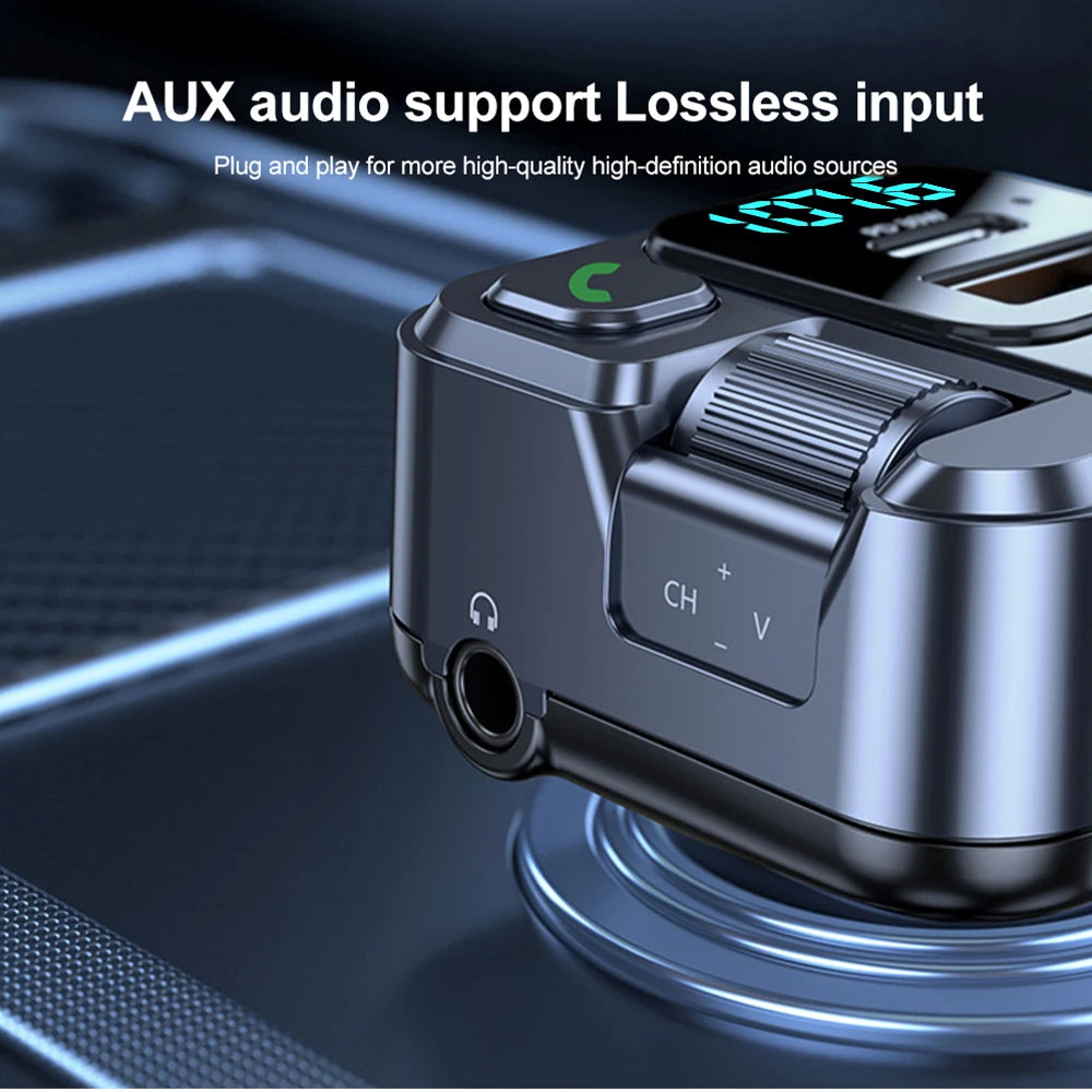 Bluetooth 5.1 Car FM Transmitter Car MP3 Stereo Music Player Handsfree 3.5mm Aux Wireless Car Kit 30W PD USB-C Fast Charger