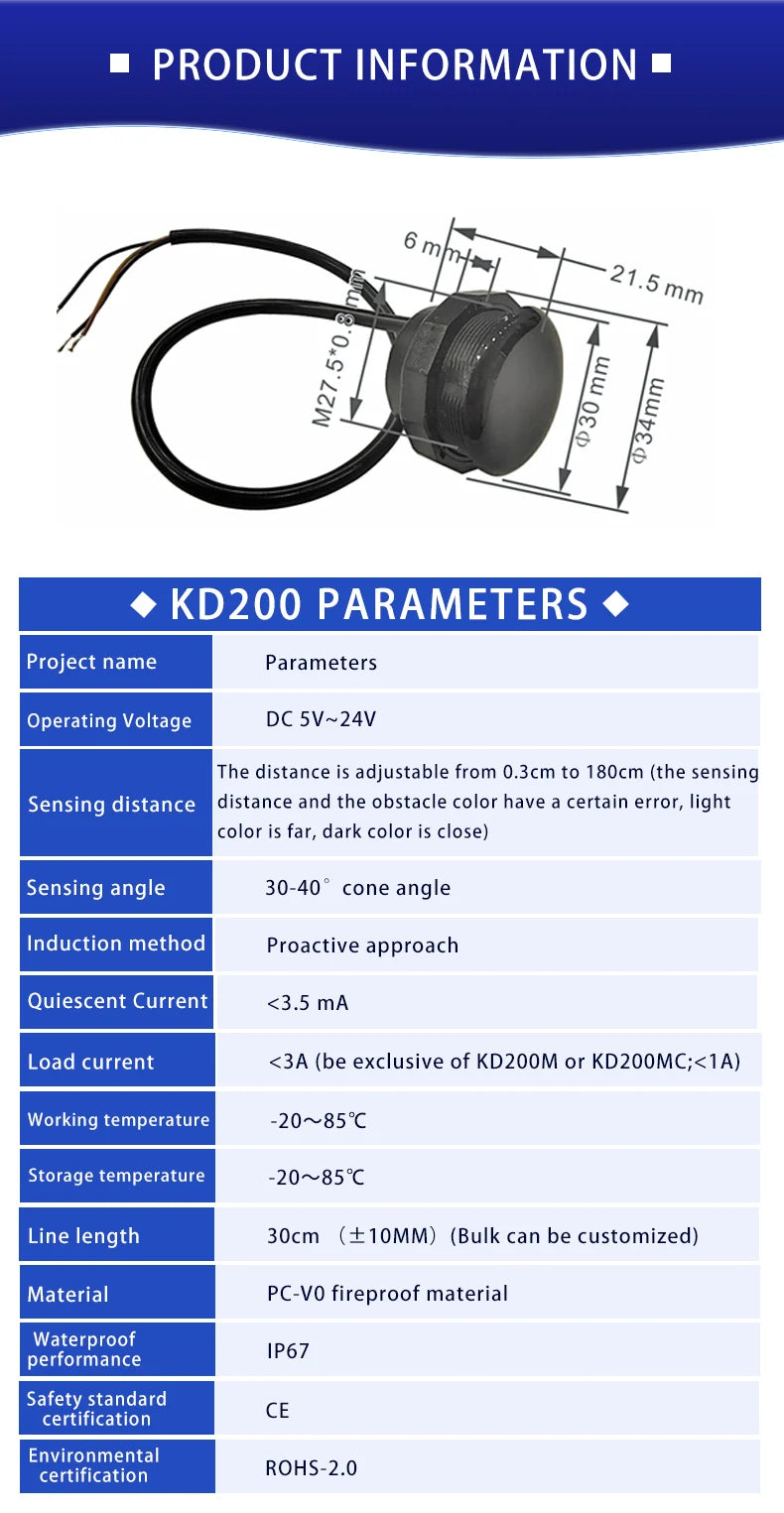 XKC-KD200 Active Infrared Sensors Intelligent Non-contact Sensor Switch for Smart Home Devices