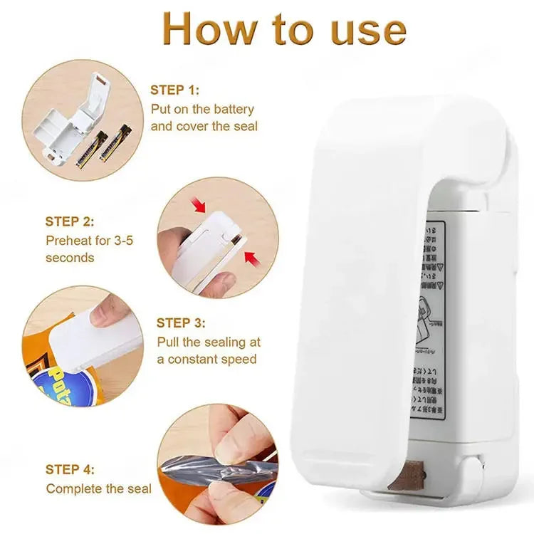 Portable Bag Heat Sealer Plastic Package Storage Bag Clip Mini Sealing Machine Handy Sticker Seal for Food Snack Kitchen Gadget