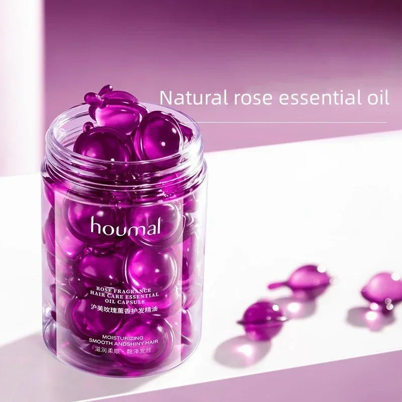 30Pcs Rose Essential Oil Vitamin Capsules Supple Dry Hair Keratin Plant Complex Oil Dry Damaged Hair Repair Female Silky Serum