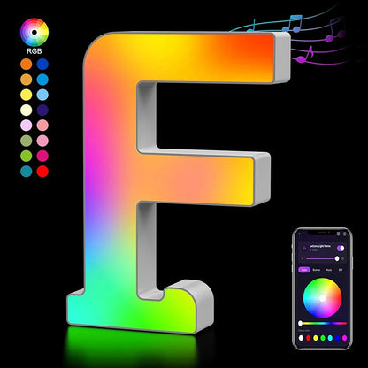 Smart LED Letters Lights Alphabet Light Decorative Name Letter Number Lamp Night Light USB MeRGBW App Music Sync Logo Game Home