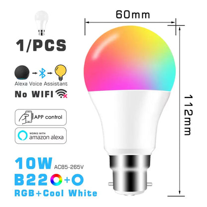 LED Smart Light Bulb, Color Changing Alexa Light, RGB Smart Lamp That Work With Alexa, E27 B22 Base,16 Million Colors,Dimmable