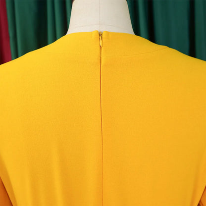 Office Dresses for Women V Neck Full Sleeve Belt Waisted Pleated Mid Calf Elegant Female Business Work Wear Dress Midi Cloth New